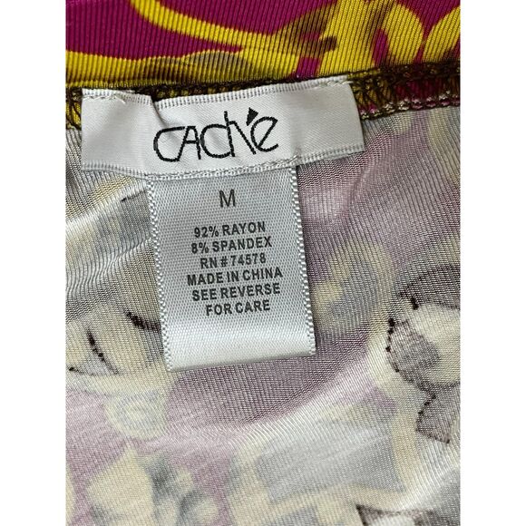 Cache Women's M Yellow Rayon Blouse Y2k Stretch Baroque Print Boho One Shoulder - Picture 3 of 7